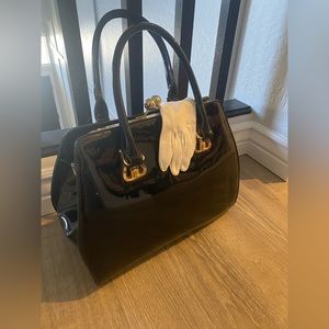 Luxury Vintage handbag, black patten leather